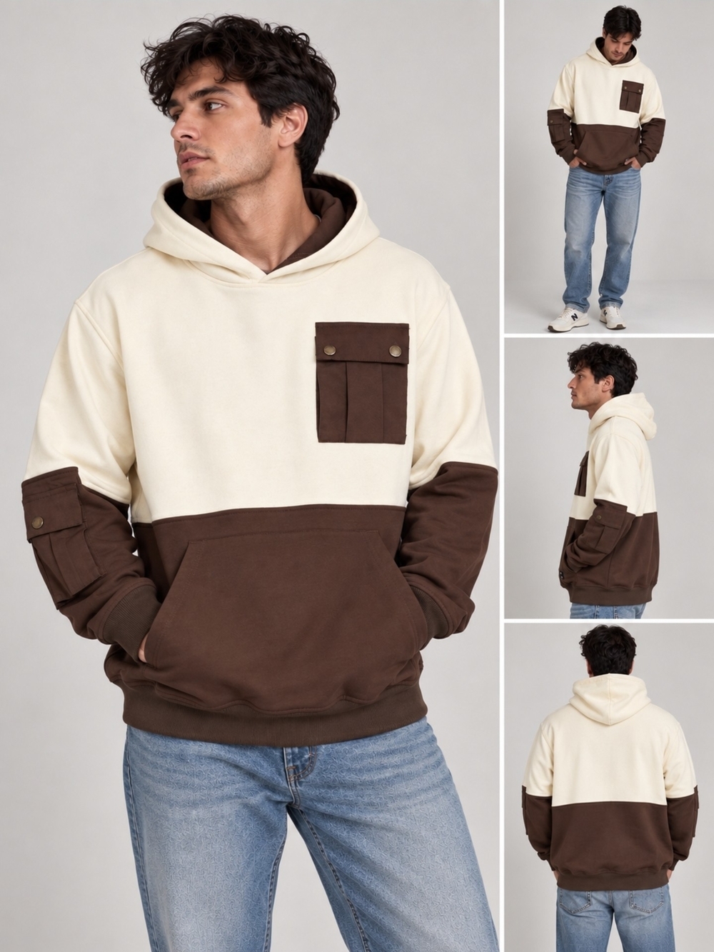 WeSC 90's Mike Hooded Utility Color Block Pullover Fleece Size M NWT